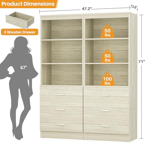 Aheaplus 47.2" Closet Drawers System,Closet System with 3 Drawers,White Oak