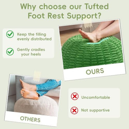 Hobestluk Stuffed Pouf Ottoman Footrest,Round Footstool,Small,Grass green