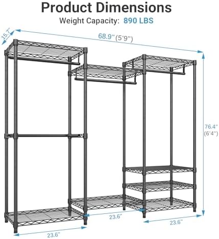 VIPEK V5C Portable Closet Wardrobe Bedroom Armoires Heavy Duty Covered Clothing Rack, Black Metal with Grey Oxford Fabric Cover, Adjustable Custom, 68.9" Lx15.7 Wx76.4 H