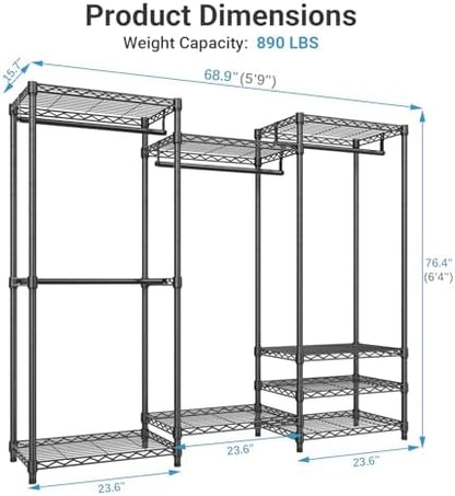 VIPEK V5C Portable Closet Wardrobe Bedroom Armoires Heavy Duty Covered Clothing Rack, Black Metal with Grey Oxford Fabric Cover, Adjustable Custom, 68.9" Lx15.7 Wx76.4 H