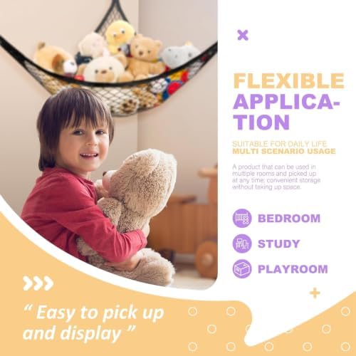 Lazebox Stuffed Animal Net Hammock for Plushie Toys, Stuffed Animal Hammock Corner for Kids' Room Decor, Ideas for Organizing Stuffy Collection, Black, XL (82.6" x 65" x 65")-Pack of 1
