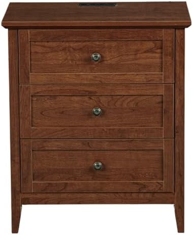 Karl home Brown Farmhouse Nightstand, Wide End Table with Charging Station