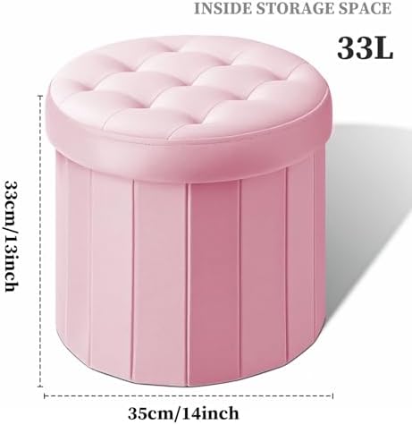 Bsketa Round Storage Ottoman, 14" Folding Velvet Foot Stool Rest,Pink