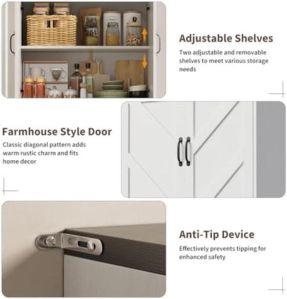 IDEALHOUSE 70" Kitchen Pantry Storage Cabinet with 3 Adjustable Shelves