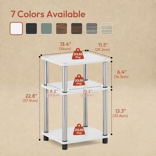 3-Tier Set of 2 End Table, Toolless Assembly Night Stand, Open Shelves Bedside Table, Side Table, for Bedroom, Living Room, White Oak/Stainless Steel