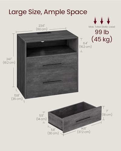 VASAGLE 23.6‑Inch Wide Nightstands, Set of 2, LED Lights, 2 Drawers