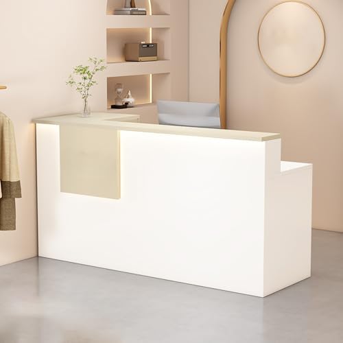 Reception Desk with Counter Modern, 35.4-118.1'', Solid Wood Ecological Board, Large Storage Space,Lockable Storage Drawers, for Salons, Offices, Lobbies, Retail Stores and Home Offices