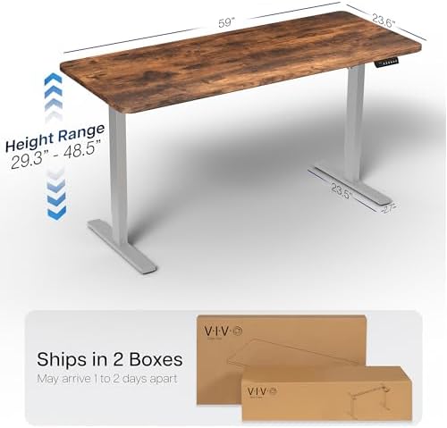 VIVO Electric Standing Desk, Solid 1-Piece 60" x 24" Vintage Brown Top