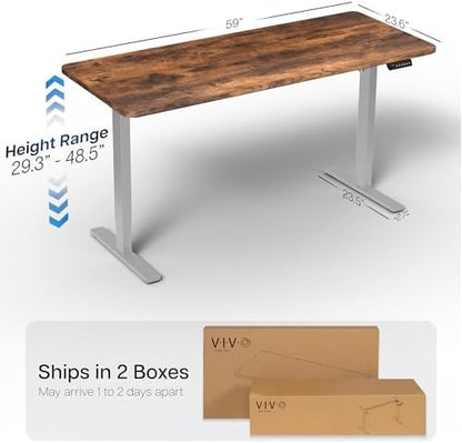 VIVO Electric Standing Desk, Solid 1-Piece 60" x 24" Vintage Brown Top