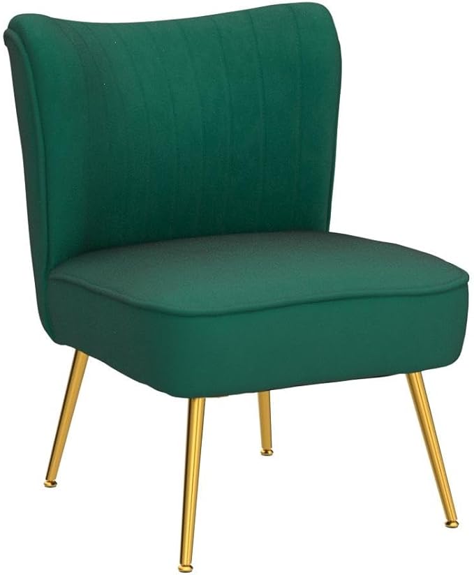 DUOMAY Modern Accent Chair Set of 2 Velvet Slipper Chair with Gold Legs Wingback Side Chair for Living Room Bedroom Entryway Small Corner Chair for Space Saving, Green