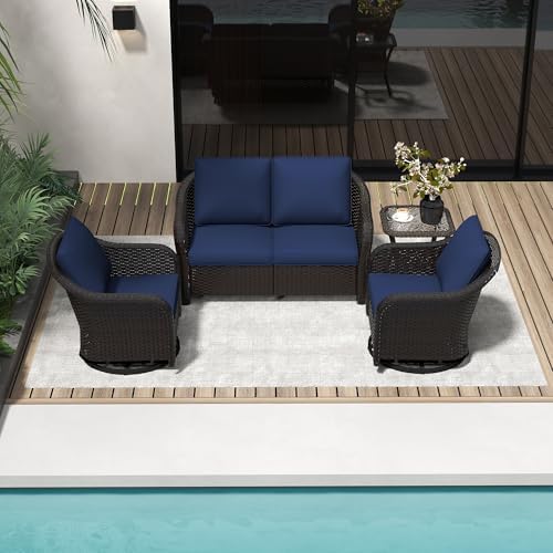 4 Piece Patio Furniture Set, Wicker Outdoor Conversation Set