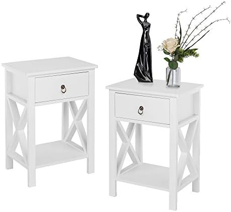 Bonnlo White Nightstand Set of 2, Night Stand Set of 2 with Drawer, Farmhouse Nightstand, End Table/Bed Side/White Side Table for Small Spaces, Kids Room, Bedroom
