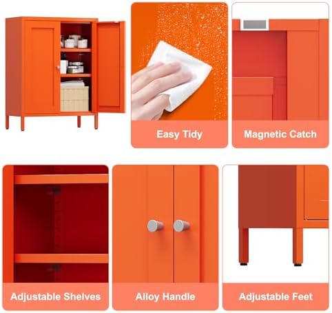COFaR 31.5"H Metal Bathroom Storage Cabinet, Small Organizer Cabinet,Orange