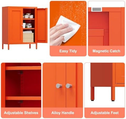 COFaR 31.5"H Metal Bathroom Storage Cabinet, Small Organizer Cabinet,Orange