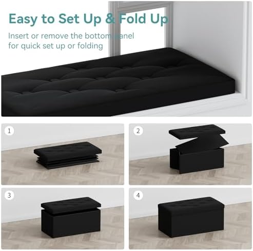 BRIAN & DANY Folding Storage Ottoman Bench, Ottoman with Storage, Foot Rest, Benches Seat for Bedroom, Living Room, Entryway, Long Shoes Bench, 15.7" x 31.5" x 15.7" Black