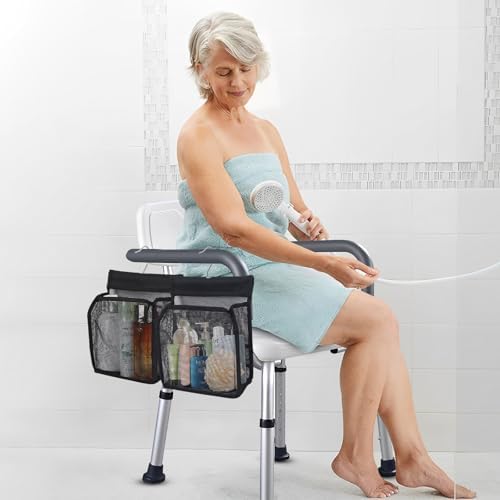 2 Pack Hanging Shower Caddy for Shower Chair, Mesh Shower Caddy with Hooks for Elderly, Pregnant, Patient, and Disabled, Also Suitable for Dorm, Gym, RV, Travel and Kitchen