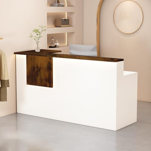 Reception Desk with Counter Modern, 35.4-118.1'', Solid Wood Ecological Board, Large Storage Space,Lockable Storage Drawers, for Salons, Offices, Lobbies, Retail Stores and Home Offices