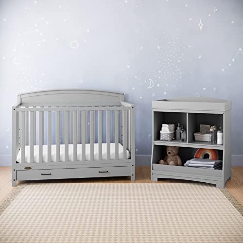Graco Benton 5-in-1 Convertible Crib with Drawer (Pebble Gray) – GREENGUARD Gold Certified, Converts from Baby Crib to Toddler Bed, Daybed and Full-Size Bed, Full-Size Nursery Storage Drawer