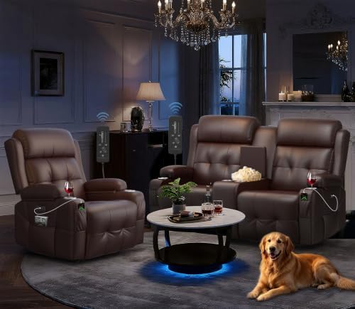 RV Loveseat Recliner Sofa, Home Theater Seating with Console & Massage