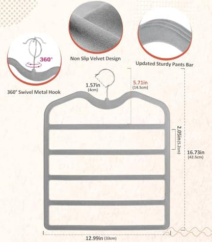 Pants Hangers Space Saving,3 Pack 5 Tier Velvet Short Neck Pants Hangers