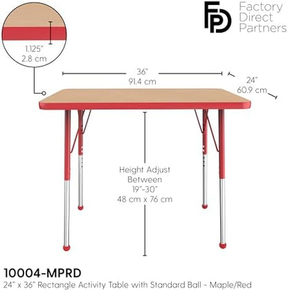 FDP 24" x 36" Rectangle Table with Ball Glide Legs - Maple/Red, 10004-MPRD