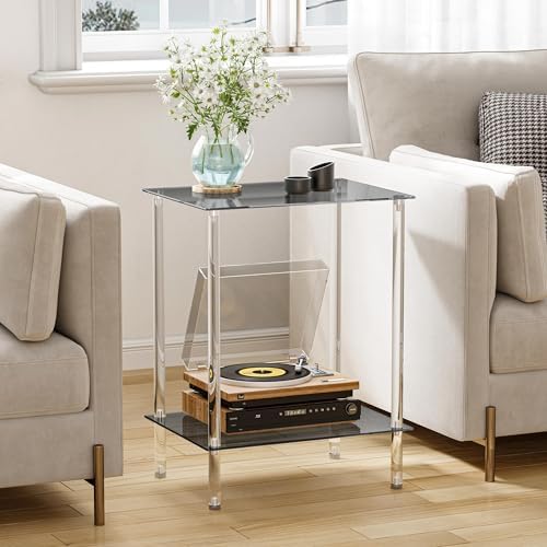 Tempered Glass Side Table, 2-Tier Acrylic End Table