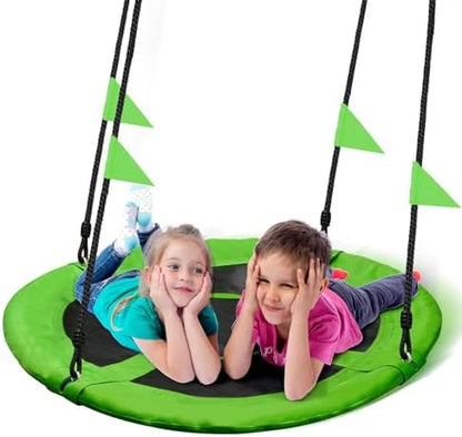 PACEARTH 40 Inch Saucer Tree Swing Flying 600lb Weight Capacity 2 Added Hanging Straps Adjustable Multi-Strand Ropes Colorful Safe and Durable Swing Seat for Children-Green