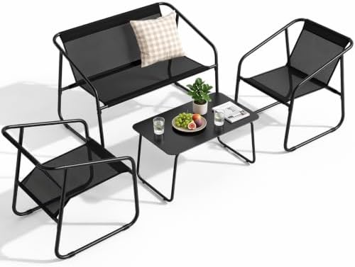 DUMOS 4 Piece Patio Furniture Set, with Table and Chairs, Black