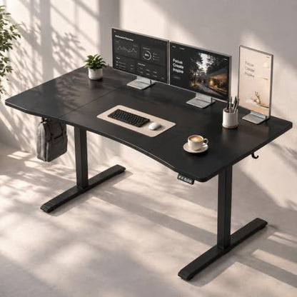 Grandder 63x32 Electric Standing Desk, Curved Black Desktop