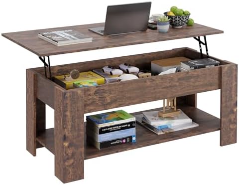 FDW | 47" Lift Top Coffee Table | Brown | with Hidden Storage