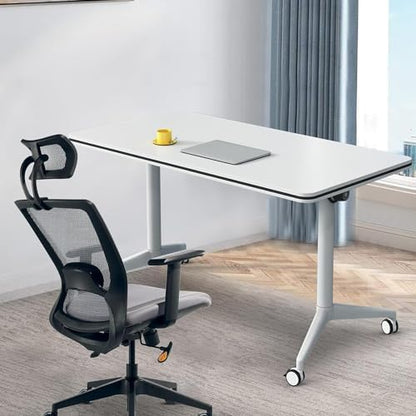 Conference Table, Folding Conference Room Tables on Wheels, Modern Meeting Seminar Table Computer Desk, Boardroom Desk for Office Meeting Conference Room,White,4 Pack 47.2inch