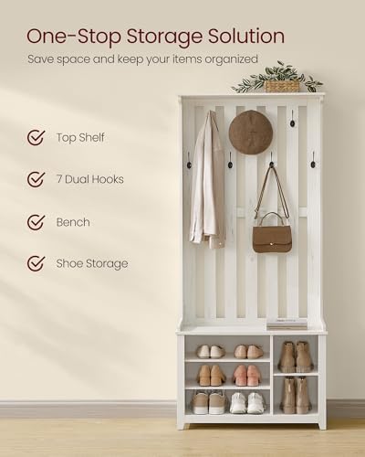 VASAGLE Hall Tree with Bench and Shoe Storage, 7 Double Hooks
