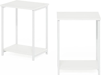 Furinno Simplistic Side Table Set of 2, 2-Tier Modern Metal Frame End Table with Open Shelf, Night Stand, Bedside Table, Easy Assembly, for Living Room, Bedroom, White
