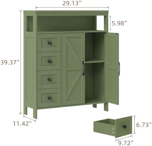Farmhouse Storage Cabinet with 2 Doors and 4 Drawers, Green