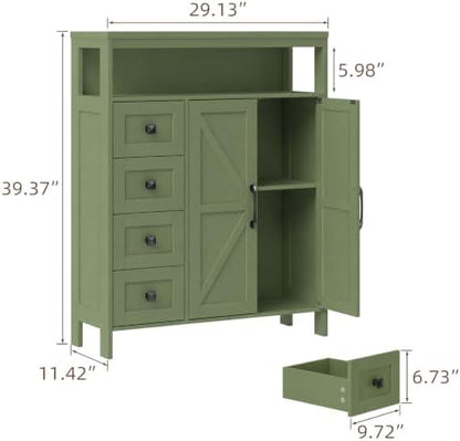 Farmhouse Storage Cabinet with 2 Doors and 4 Drawers, Green
