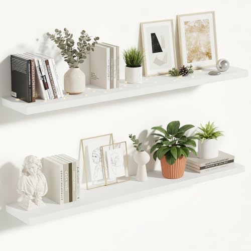 10 Inch Deep Floating Shelves for Wall 48” Set of 2, White
