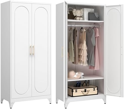 Armoire Wardrobe Closet with Hanging Rod and 2 Adjustable Shelves