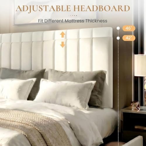 SHA CERLIN Full Size Platform Bed Frame with 4 Oversized Storage Drawers