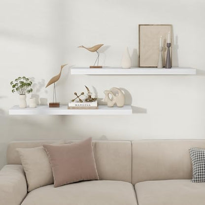 Floating Shelves for Wall, 40 Inch Long Set of 2 Rustic Wood Wall Shelves with Invisible Brackets, Heavy Duty Storage Display for Living Room Bedroom Kitchen, White
