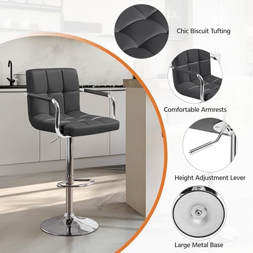 Yaheetech Bar Stools Set of 4, Swivel with Backs, Adjustable Height, Gray