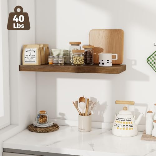 12 Deep Floating Shelves for Wall | 30W x 12D Large Floating Shelves | 3 Pack Storage Space Wall Mount Shelf for Living Room Bathroom Toilet Laundry Room Kitchen Home Office - Walnut