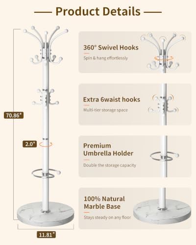 Metal Coat Rack, Modern Coat Rack Stand, 360°Rotary Coat Tree Stand