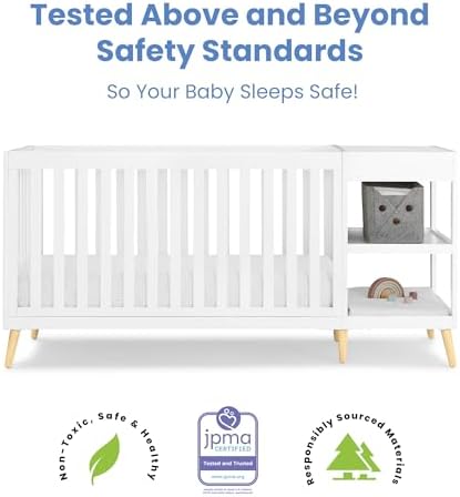 Delta Children Essex 4-in-1 Convertible Crib and Changer, Bianca White w/Natural Twinkle Galaxy Dual Sided Recycled Fiber Core Crib and Toddler Mattress (Bundle)