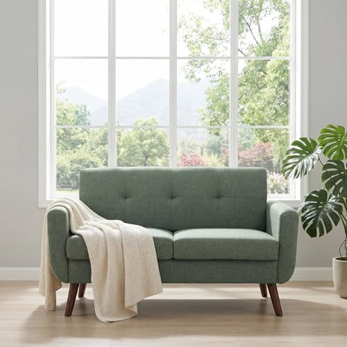 Tbfit 56" W Loveseat Sofa, Mid Century Modern Decor Love Seat Couches for Living Room, Button Tufted Upholstered Small Couch for Bedroom, Solid and Easy to Install Love Seats Furniture, Green
