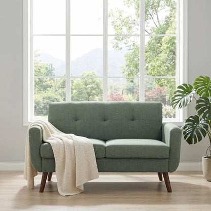 Tbfit 56" W Loveseat Sofa, Mid Century Modern Decor Love Seat Couches for Living Room, Button Tufted Upholstered Small Couch for Bedroom, Solid and Easy to Install Love Seats Furniture, Green