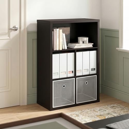 5-Cube Bookcase, Cube Storage Organizer Bookshelf, Closed Back Book Shelf, 15.3 x 29.9 x 43.3, for Bedroom, Home Office, Living Room, Dark Oak