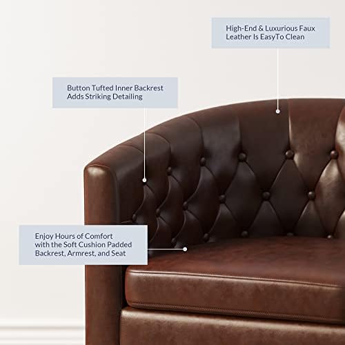 BELLEZE Caramel Accent Chairs for Living Room, Set of 2 Elegant Arm Chairs, Upholstered Tufted Barrel Chairs Club Chairs for Bedroom with Sturdy Legs and Faux Leather - Berlinda (Caramel)