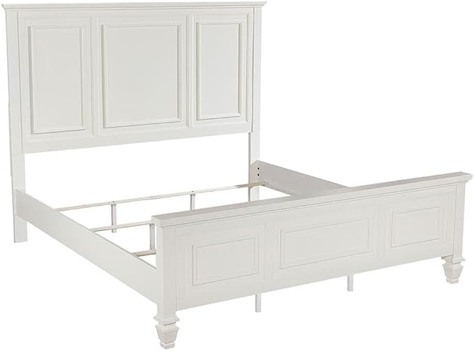Pemberly Row 4-Piece Coastal Bedroom Set, Eastern King Bed, Cream White Finish, Solid Hardwood & Engineered Wood Construction, Dresser, Mirror, Nightstand, Classic Carved Detailing, Ample Storage