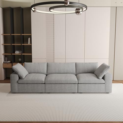 JACH Modular Sectional Couch for Living Room, Modern Convertible Couches, 3 Seats Soft Cloud Couch, Cushion Covers Removable, Modular Sectional Sofas for Living Room Apartment, (Grey)