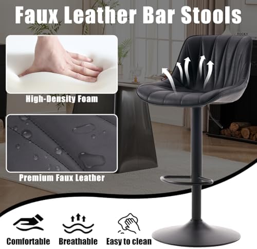 Kidol & Shellder Bar Stools Set of 2 Adjustable Swivel Counter Height Barstools Modern Upholstered PU Leather Bar Chairs Stools for Kitchen Island Black